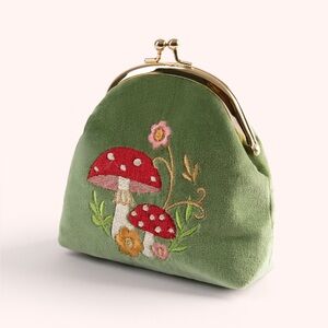 Powder UK Toadstool green velvet embroidered coin purse
 - NWT